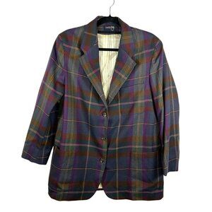Vintage Country Shop Plaid Purple‎ Green Blazer Women’s Size 12 Button Up